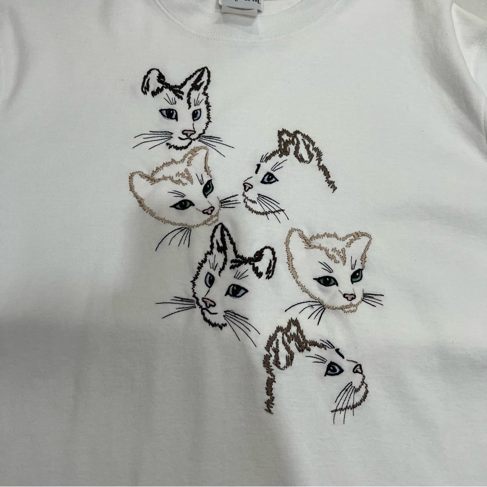 Vintage Bon Worth 90s embroidered Cat tee shirt oversized grandmacore kitten - Picture 2 of 5